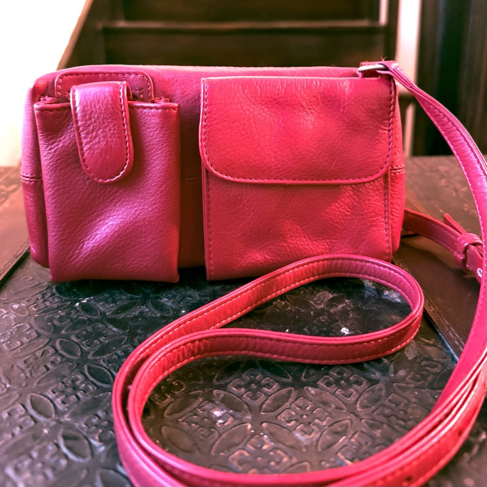 Genuine Leather Red MiniCrossbody Organizer Bag by ILI New York - Picture 3 of 16